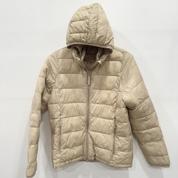 Abercrombie & Fitch Lightweight Packable Puffer Jacket Removable Hood Zip Small - Picture 3 of 10